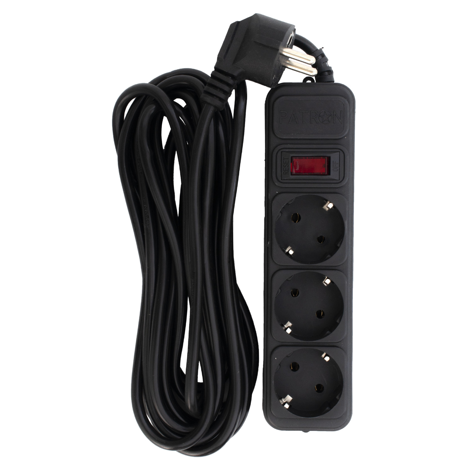 Фільтр мережевий 3 розетки, 5 м, 10 А, 250 В, 3*1мм2, чорний Patron (SP-1035)